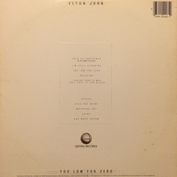 Elton John - Too Low For Zero - LP