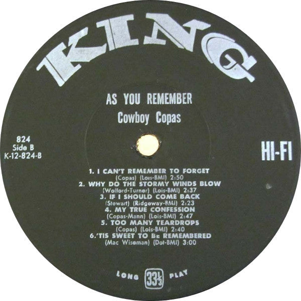 Cowboy Copas - As You Remember - LP