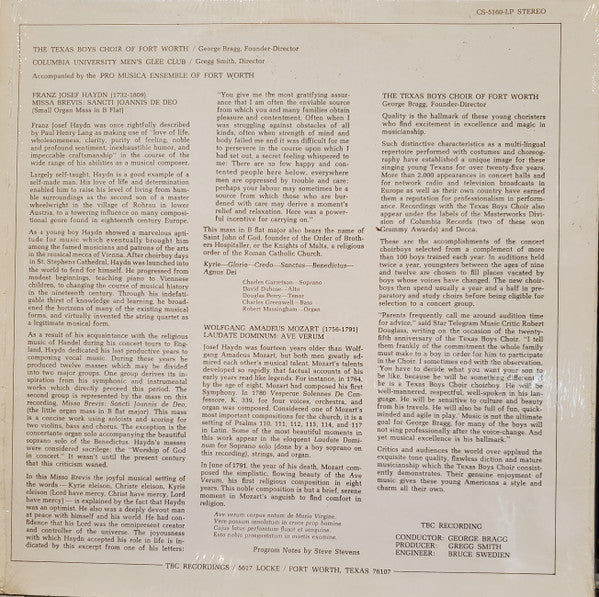 Franz Josef Haydn* / Wolfgang Amadeus Mozart - The Texas Boys Choir Of Fort Worth* And Columbia University Men's Glee Club* - Missa Brevis: St. Joannis De Deo / Laudate Dominum: Ave Verum - LP