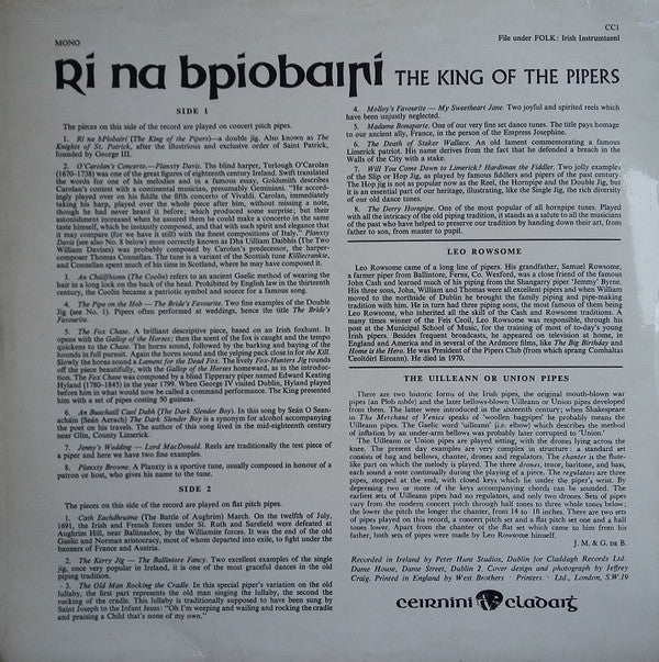 Leo Rowsome - Rí Na bPíobairí - The King Of The Pipers - LP
