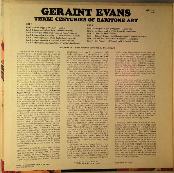 Geraint Evans - Three Centuries Of Baritone Art - LP