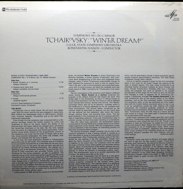 Tchaikovsky* - U.S.S.R State Symphony Orchestra*, Konstantin Ivanov - Symphony No. 1 In G Minor: "Winter Dreams" - LP
