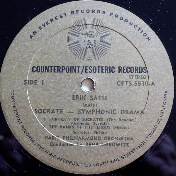 Erik Satie, The Paris Philharmonic Orchestra* Conducted By René Leibowitz - Socrate (Symphonic Drama) - LP