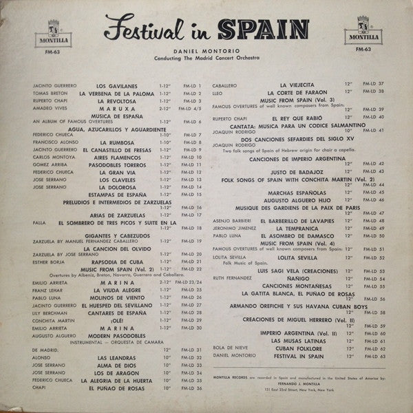 Daniel Montorio, The Madrid Concert Orchestra* - Festival In Spain - LP