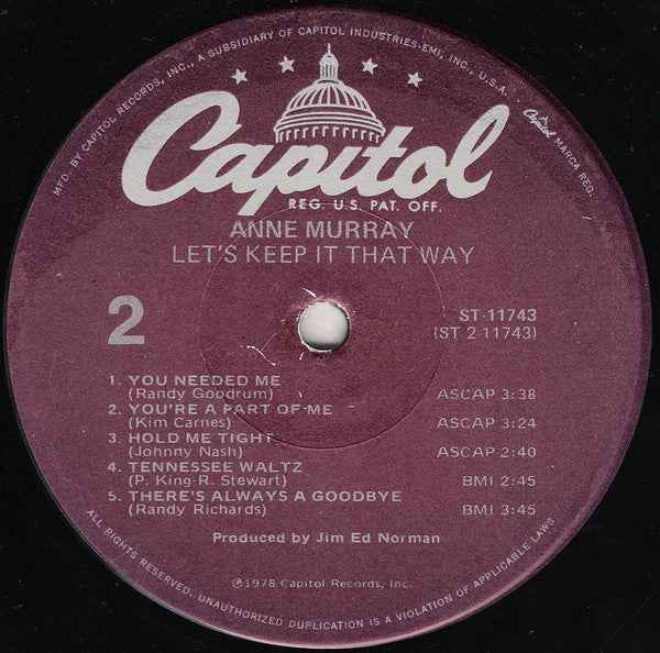 Anne Murray - Let's Keep It That Way - LP