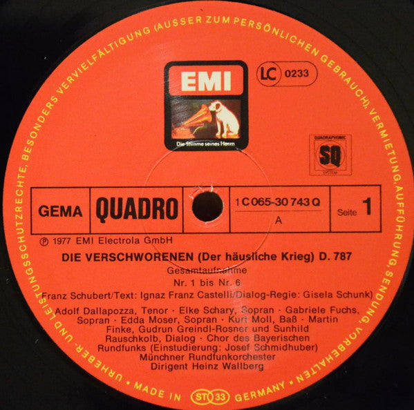 Franz Schubert / Edda Moser • Gabriele Fuchs • Elke Schary • Kurt Moll • Adolf Dallapozza • Martin Finke , Chor Des Bayerischen Rundfunks, Münchner Rundfunkorchester, Heinz Wallberg - Die Verschworenen (Gesamtaufnahme) - LP