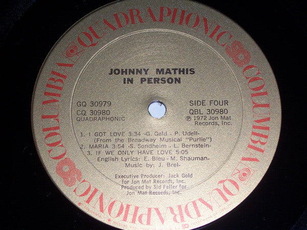 Johnny Mathis - In Person - Recorded Live At Las Vegas - LP