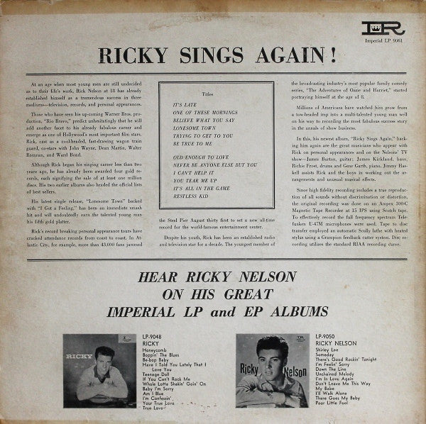 Ricky Nelson  - Ricky Sings Again - LP
