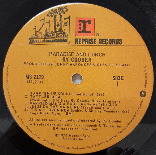 Ry Cooder - Paradise And Lunch - LP