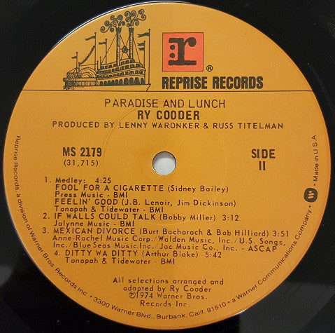 Ry Cooder - Paradise And Lunch - LP