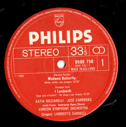 Puccini* ∙ Verdi* ∙ Donizetti*, Katia Ricciarelli ∙ José Carreras, London Symphony Orchestra ∙ Lamberto Gardelli - Love Duets - LP