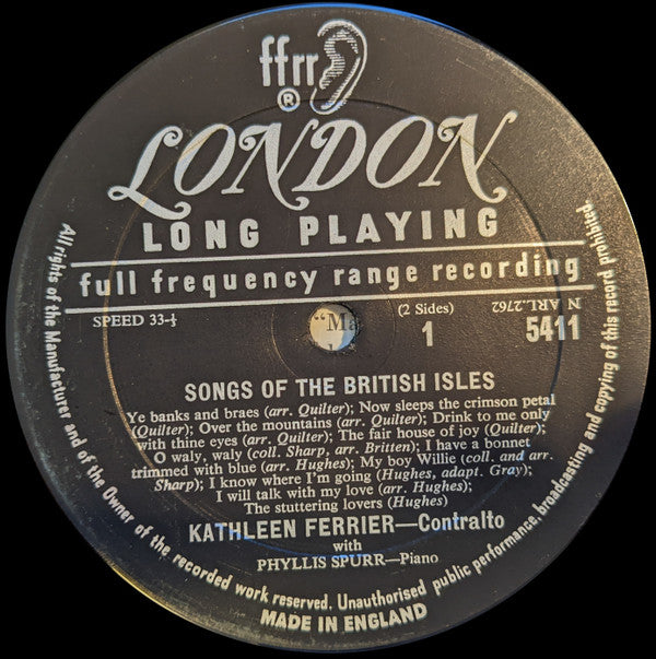 Kathleen Ferrier Accompanied By Phyllis Spurr - Folk Songs: Northumbrian, Elizabethan, And Irish Folk Songs - LP