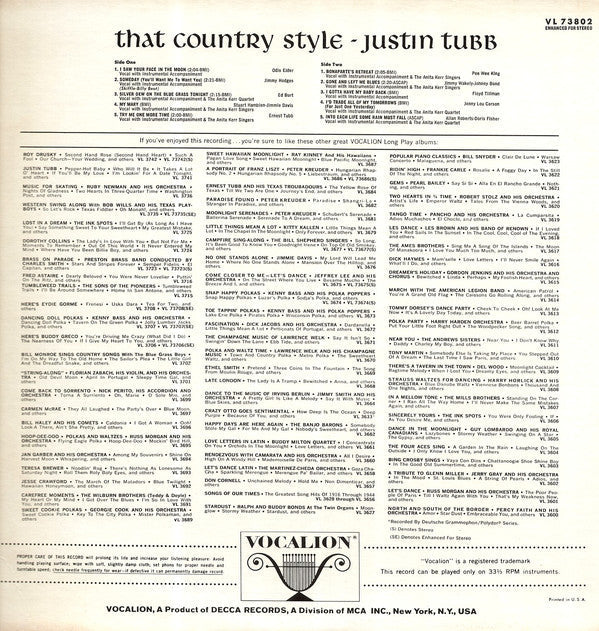 Justin Tubb - That Country Style - LP