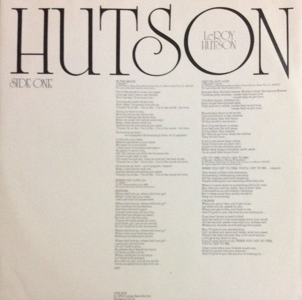 Leroy Hutson - Closer To The Source - LP