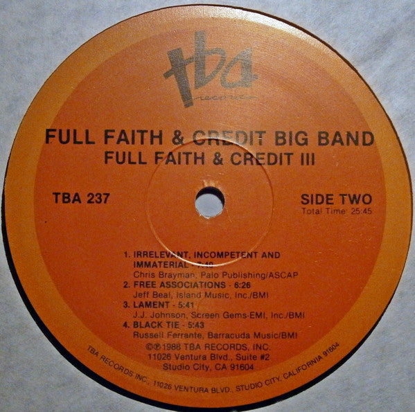 Full Faith & Credit Big Band - FF&C III - LP
