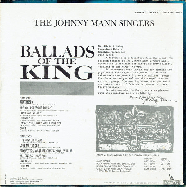 The Johnny Mann Singers - Ballads Of The King - LP