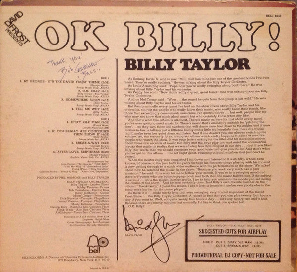 Billy Taylor - David Frost Presents OK Billy - LP