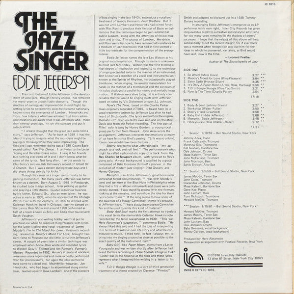Eddie Jefferson - The Jazz Singer - Vocal Improvisations On Famous Jazz Solos - LP