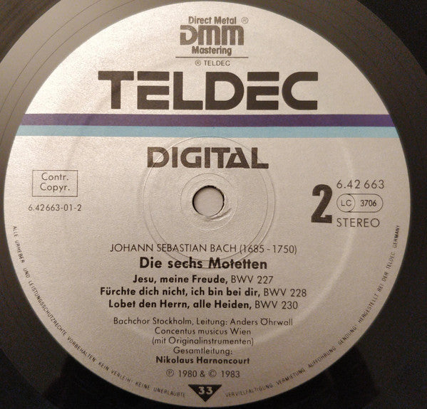 Johann Sebastian Bach, Stockholm Bach Choir, Concentus Musicus Wien, Nikolaus Harnoncourt - Die 6 Motetten BWV 225-230 = The 6 Motets = Les 6 Motets - LP