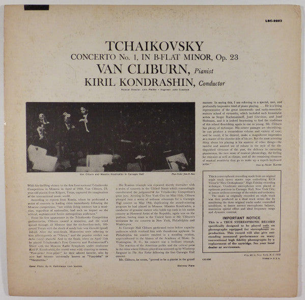Tchaikovsky* - Van Cliburn, Kiril Kondrashin - Concerto No. 1 - LP