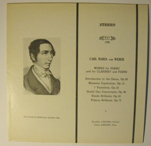 Carl Maria von Weber - Wendelin Gärtner, Günter Krieger - Works For Piano And For Clarinet And Piano - LP