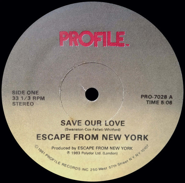 Escape From New York  - Save Our Love / Slow Beat - LP
