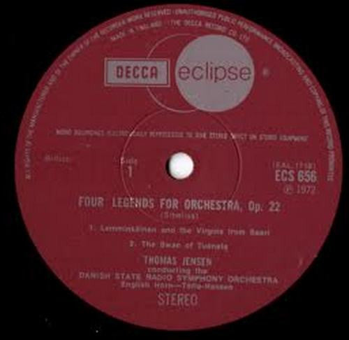 Sibelius*, Danish State Radio Symphony Orchestra*, Thomas Jensen - Four Legends For Orchestra - LP
