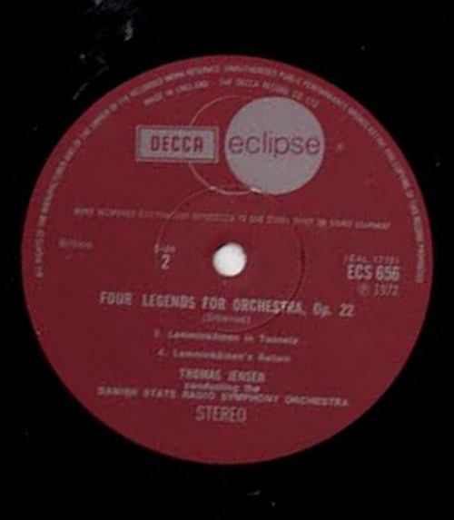 Sibelius*, Danish State Radio Symphony Orchestra*, Thomas Jensen - Four Legends For Orchestra - LP