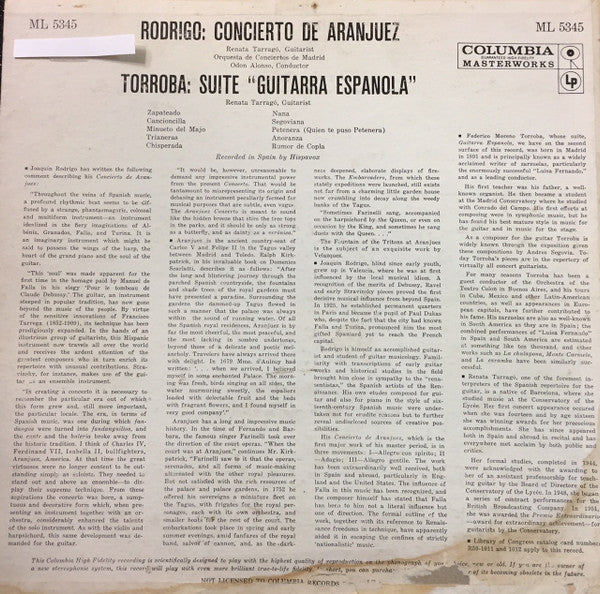 Rodrigo* - Renata Tarrago* - Concierto De Aranjuez For Guitar And Orchestra - LP