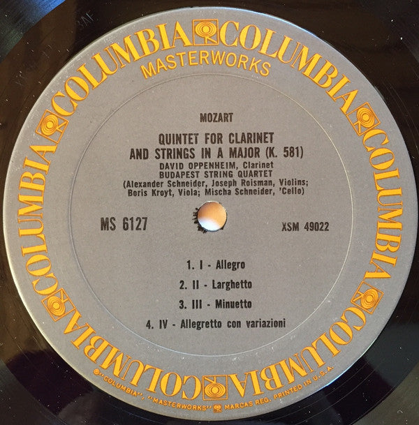 Budapest String Quartet - Mozart: Quintet For Clarinet And Strings In A Major/Eine Kleine Nachtmusik - LP