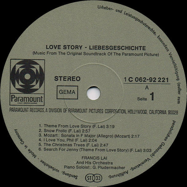 Francis Lai - Love Story - Music From The Original Soundtrack Of The Paramount Picture - LP