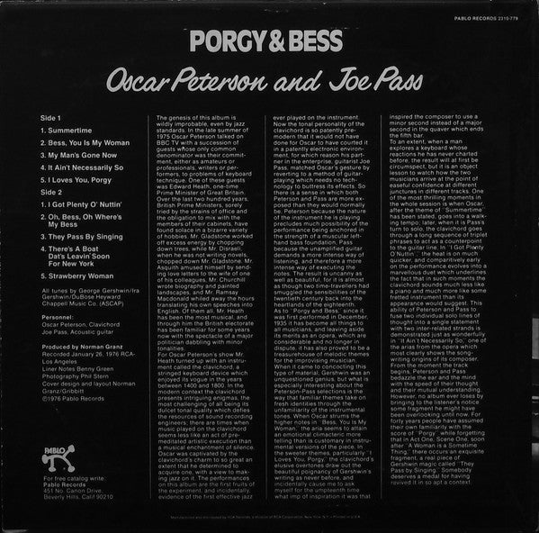 Oscar Peterson And Joe Pass - Porgy & Bess - LP