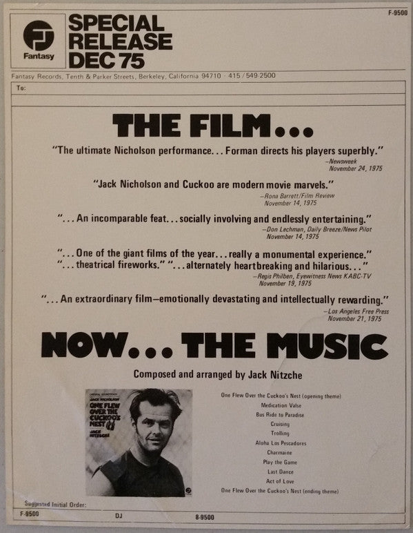 Jack Nitzsche - Soundtrack Recording From The Film : One Flew Over The Cuckoo's Nest - LP