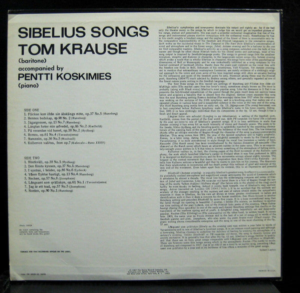 Sibelius*, Tom Krause, Pentti Koskimies - Songs - LP