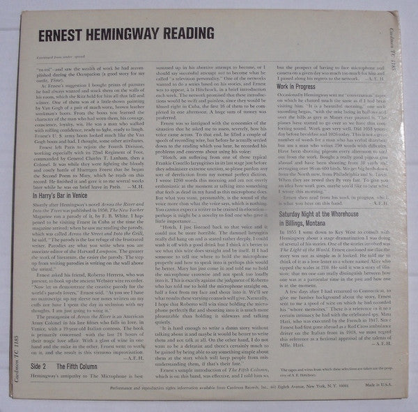 Ernest Hemingway - Reading - LP