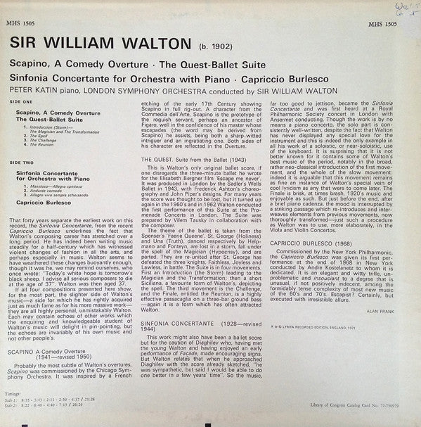 Sir William Walton - Scapino / The Quest / Sinfonia Concertante / Capriccio Burlesco - LP