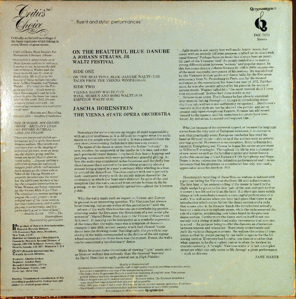 Johann Strauss Jr., Jascha Horenstein, Orchester Der Wiener Staatsoper - On The Beautiful Blue Danube: A Johann Strauss Waltz Festival - LP