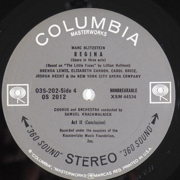 Marc Blitzstein, Brenda Lewis, Elisabeth Carron, Carol Brice, Joshua Hecht, New York City Opera Orchestra, New York City Opera Chorus, Samuel Krachmalnick - Regina - LP