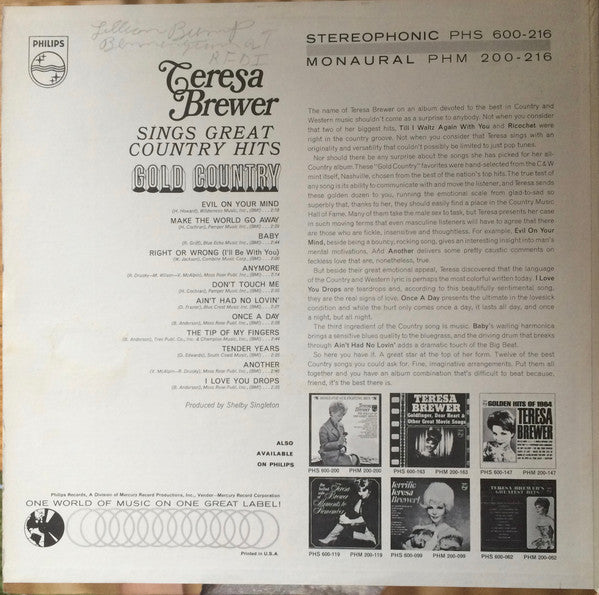 Teresa Brewer - Gold Country - LP