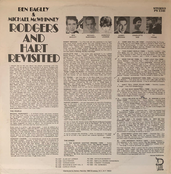 Ben Bagley & Michael McWhinney* - Rodgers and Hart Revisited - LP