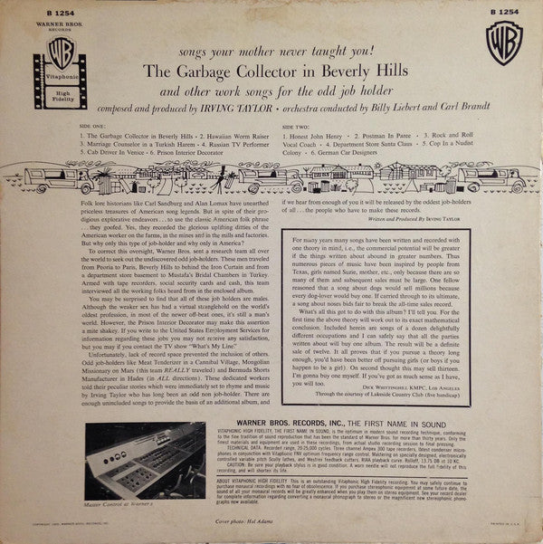 Irving Taylor - The Garbage Collector In Beverly Hills And Other Work Songs For The Odd Job Holder - LP