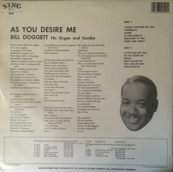 Bill Doggett - As You Desire Me - LP