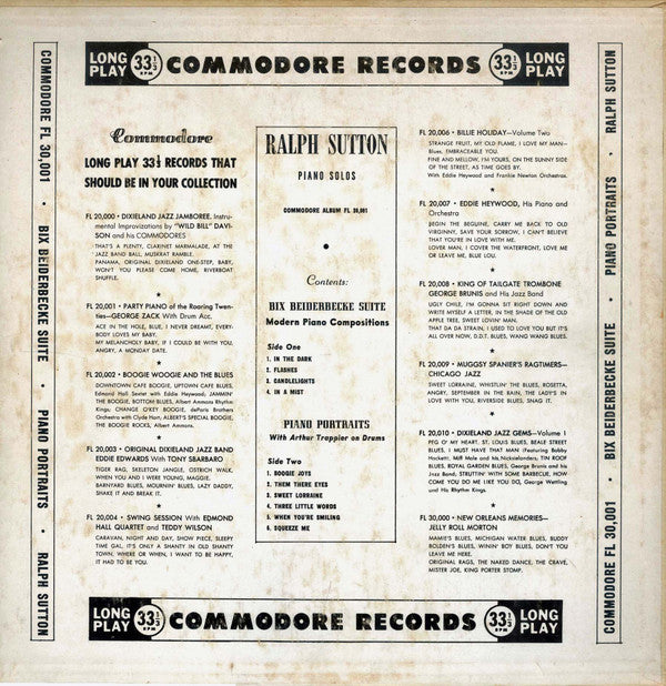 Ralph Sutton (2) - Bix Beiderbecke Suite / Piano Portraits - LP
