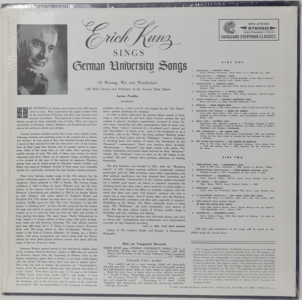 Erich Kunz With Male Chorus* and Orchestra Of The Vienna Volksoper* - Erich Kunz Sings German University Songs Of Wooing, Wit And Wanderlust - LP