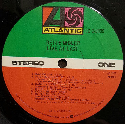 Bette Midler - Live At Last - LP