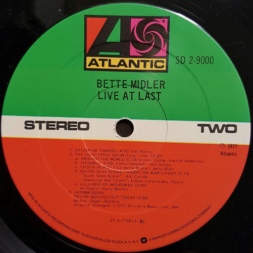 Bette Midler - Live At Last - LP