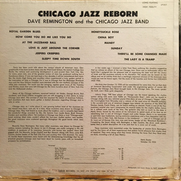 Dave Remington, The Chicago Jazz Band - Chicago Jazz Reborn - LP