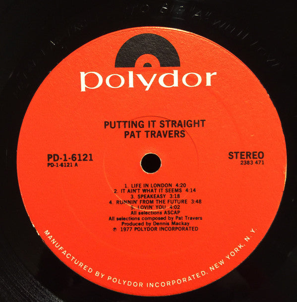 Pat Travers - Putting It Straight - LP