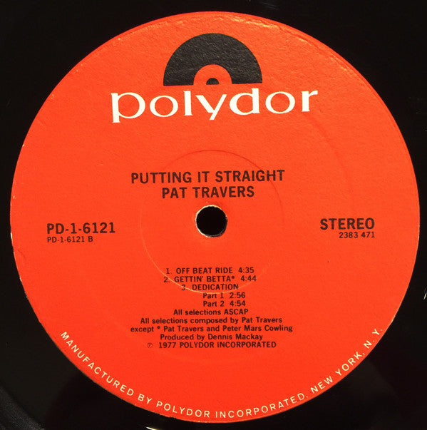 Pat Travers - Putting It Straight - LP