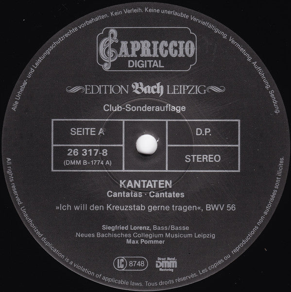 Siegfried Lorenz, Neues Bachisches Collegium Musicum Leipzig ; Max Pommer / Johann Sebastian Bach - Kantaten (Cantatas ∙ Cantates) - LP